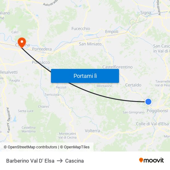 Barberino Val D' Elsa to Cascina map