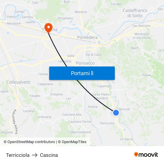 Terricciola to Cascina map