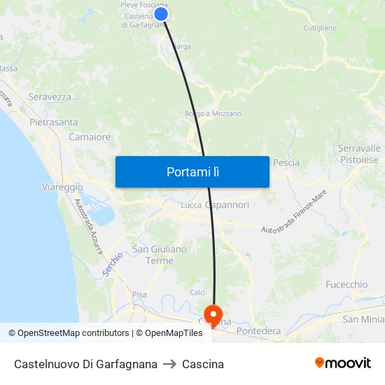 Castelnuovo Di Garfagnana to Cascina map