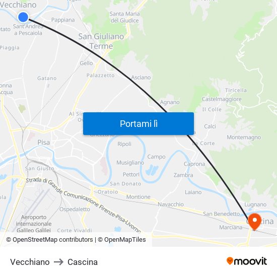 Vecchiano to Cascina map