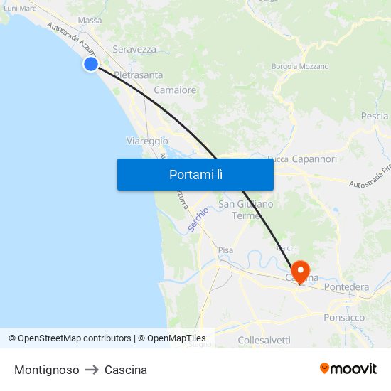 Montignoso to Cascina map