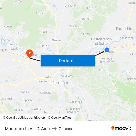 Montopoli In Val D' Arno to Cascina map