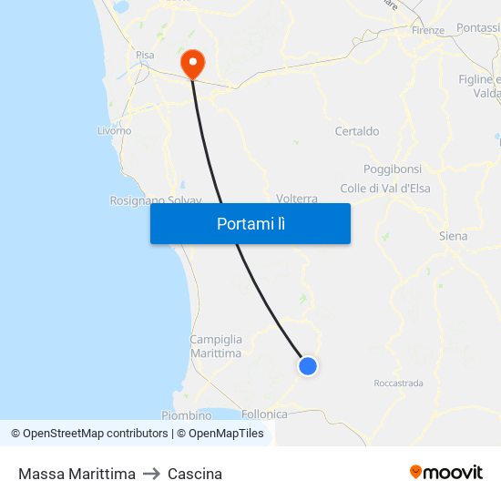 Massa Marittima to Cascina map