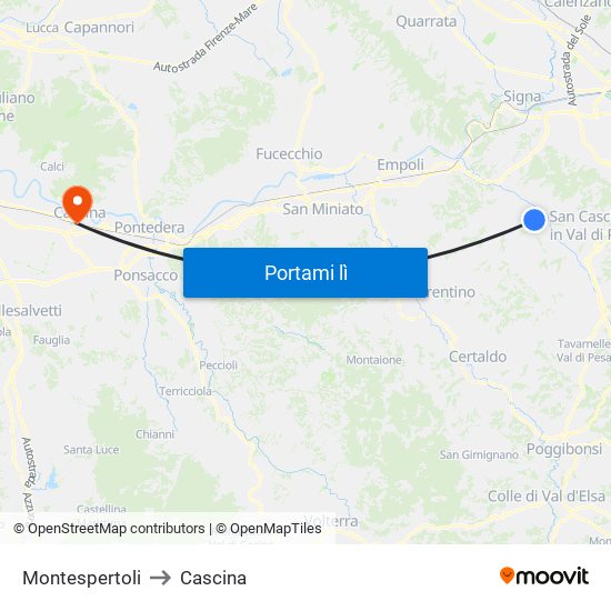 Montespertoli to Cascina map