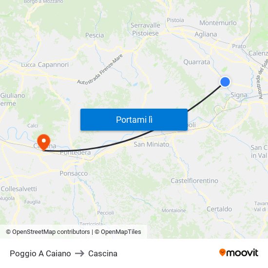 Poggio A Caiano to Cascina map
