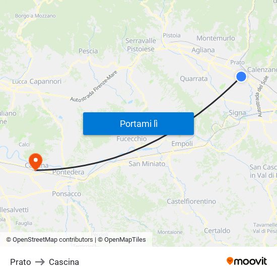 Prato to Cascina map