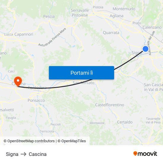 Signa to Cascina map