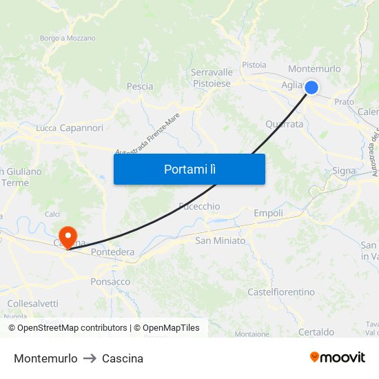 Montemurlo to Cascina map