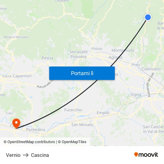 Vernio to Cascina map