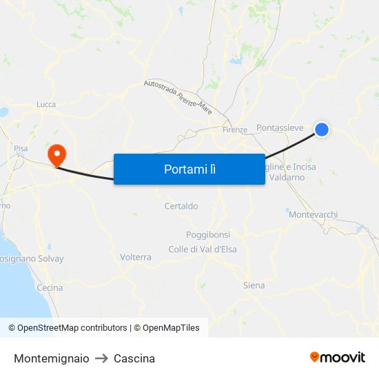 Montemignaio to Cascina map