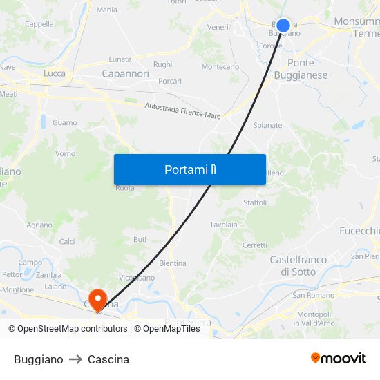 Buggiano to Cascina map