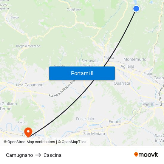 Camugnano to Cascina map