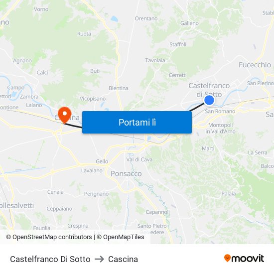 Castelfranco Di Sotto to Cascina map