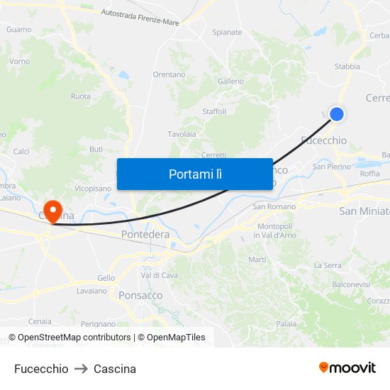 Fucecchio to Cascina map