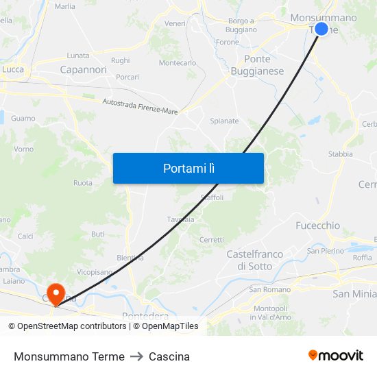 Monsummano Terme to Cascina map