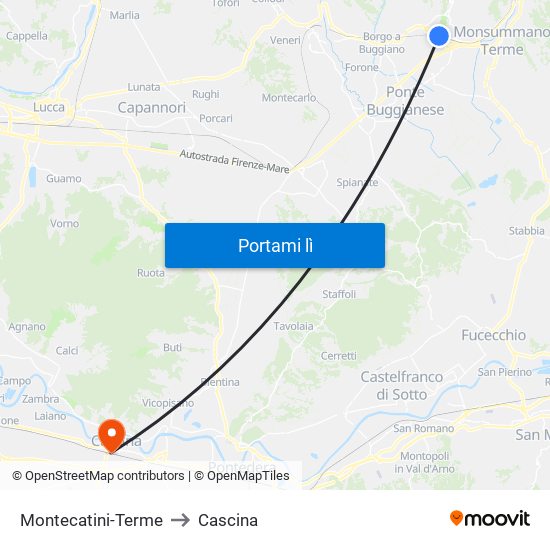 Montecatini-Terme to Cascina map