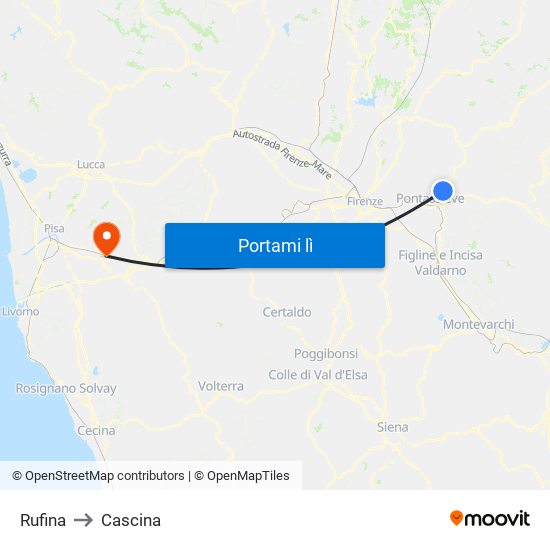 Rufina to Cascina map