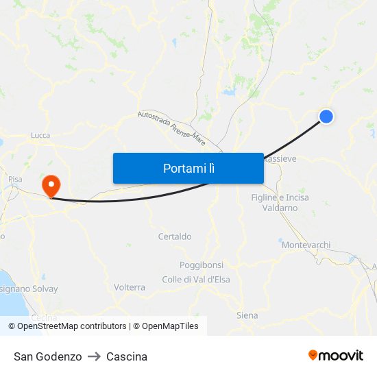 San Godenzo to Cascina map
