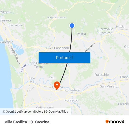 Villa Basilica to Cascina map