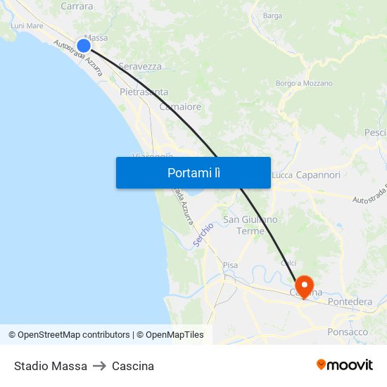 Stadio Massa to Cascina map