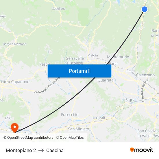 Montepiano 2 to Cascina map