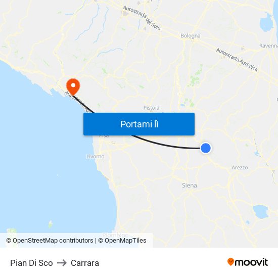 Pian Di Sco to Carrara map