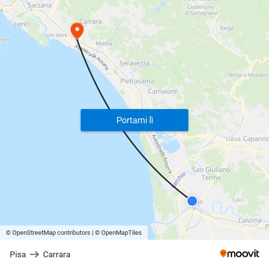 Pisa to Carrara map