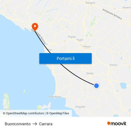Buonconvento to Carrara map