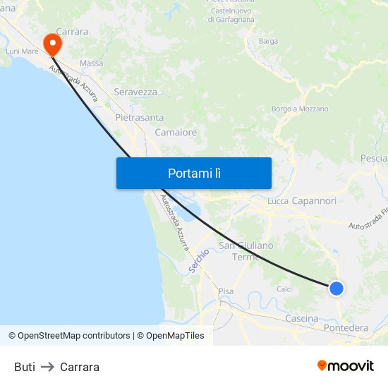 Buti to Carrara map