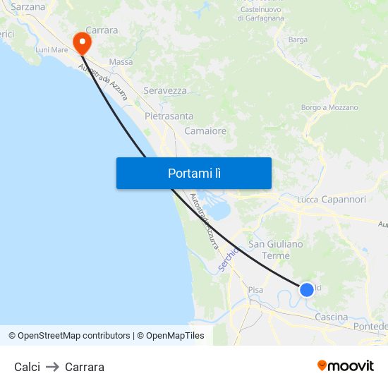 Calci to Carrara map