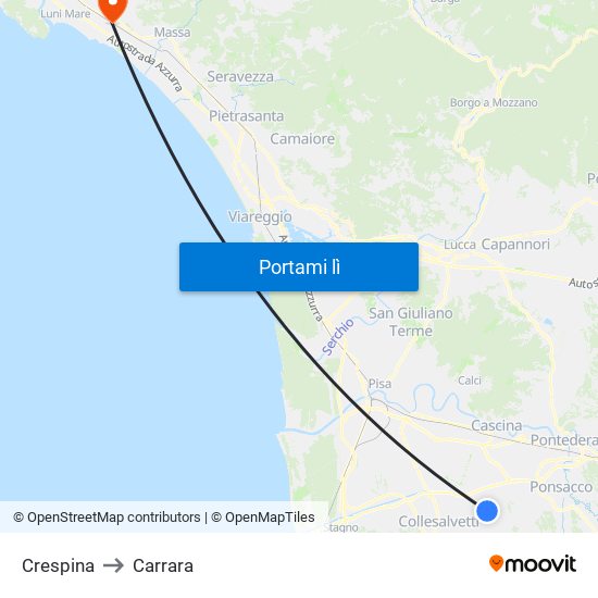 Crespina to Carrara map