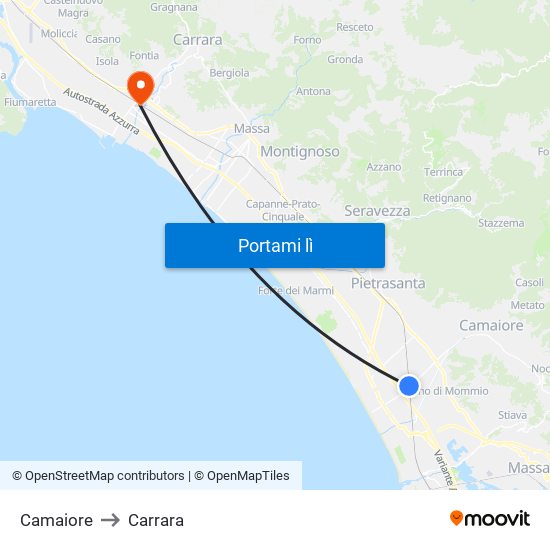 Camaiore to Carrara map