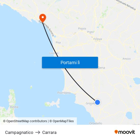 Campagnatico to Carrara map