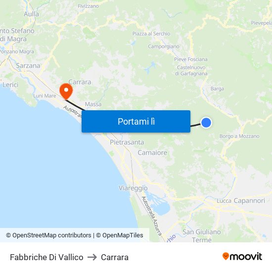 Fabbriche Di Vallico to Carrara map