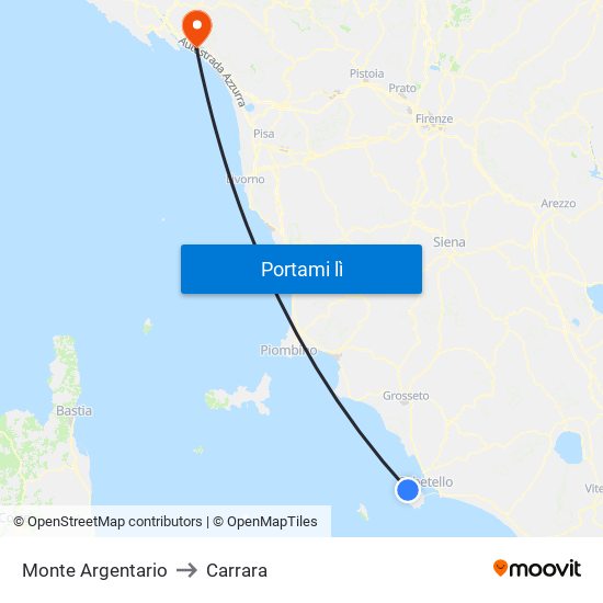 Monte Argentario to Carrara map