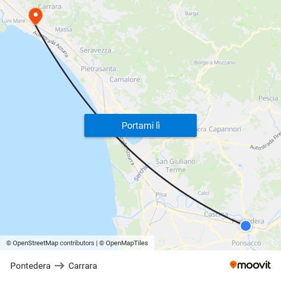 Pontedera to Carrara map