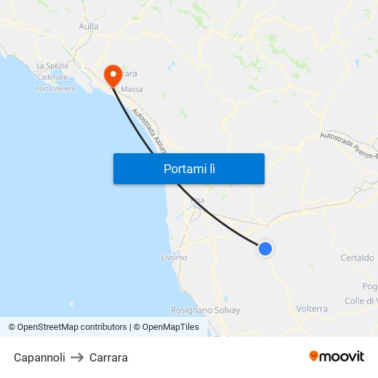 Capannoli to Carrara map