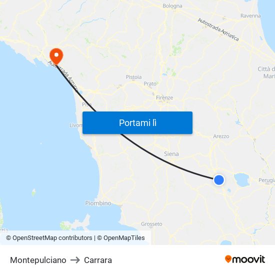 Montepulciano to Carrara map