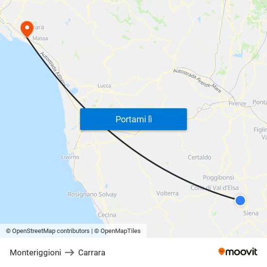 Monteriggioni to Carrara map