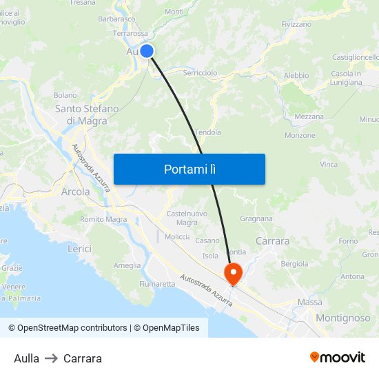 Aulla to Carrara map