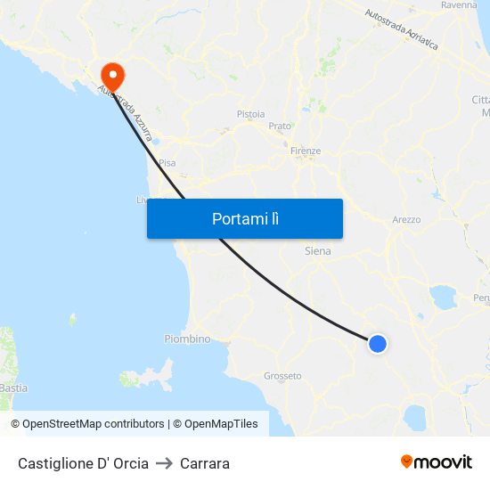 Castiglione D' Orcia to Carrara map
