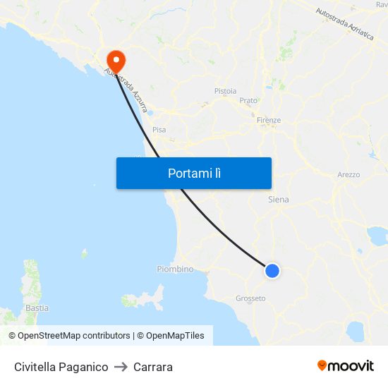 Civitella Paganico to Carrara map