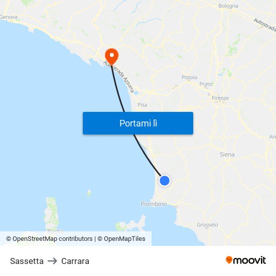 Sassetta to Carrara map