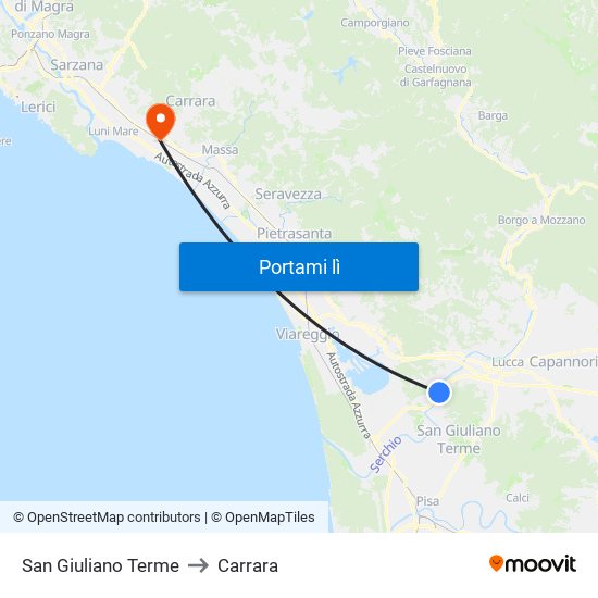 San Giuliano Terme to Carrara map