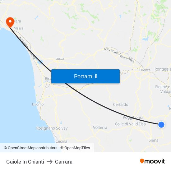 Gaiole In Chianti to Carrara map