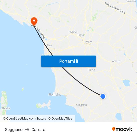 Seggiano to Carrara map