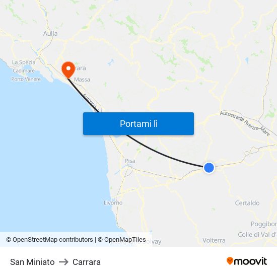 San Miniato to Carrara map