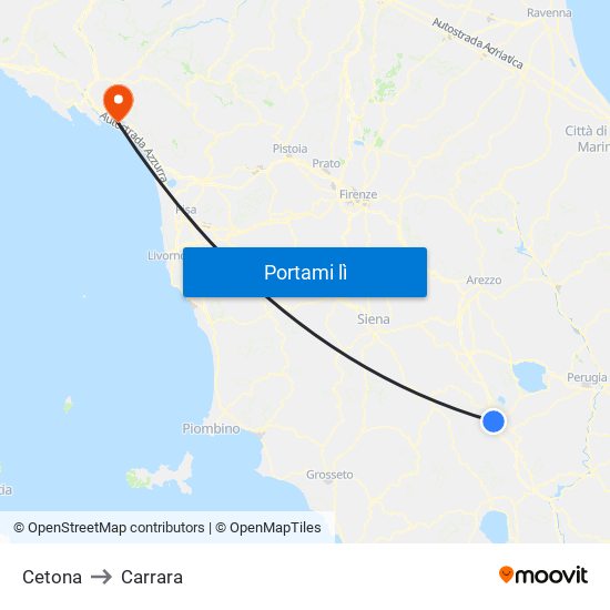 Cetona to Carrara map