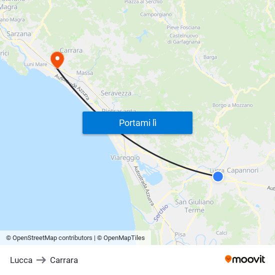 Lucca to Carrara map