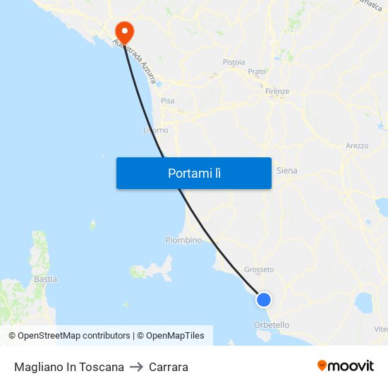 Magliano In Toscana to Carrara map
